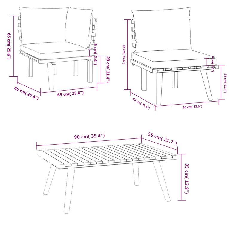 Roma 4pc Modular Outdoor Sofa and Coffee Table Set, Solid Wood, Gray - Benzara