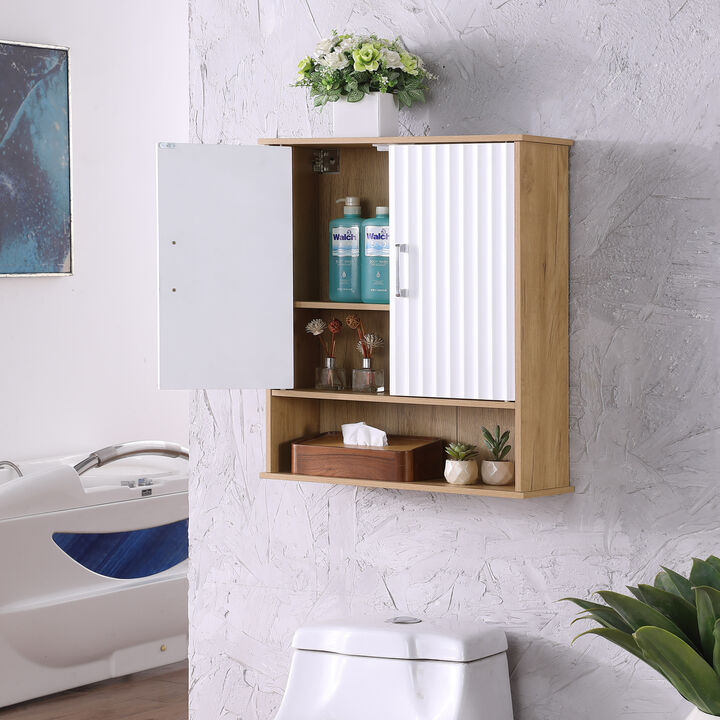 ELEMENT ACE Stylish Wall-Mounted Bathroom Cabinet with Adjustable Shelf and Wave-Patterned Doors for Modern Storage Solutions