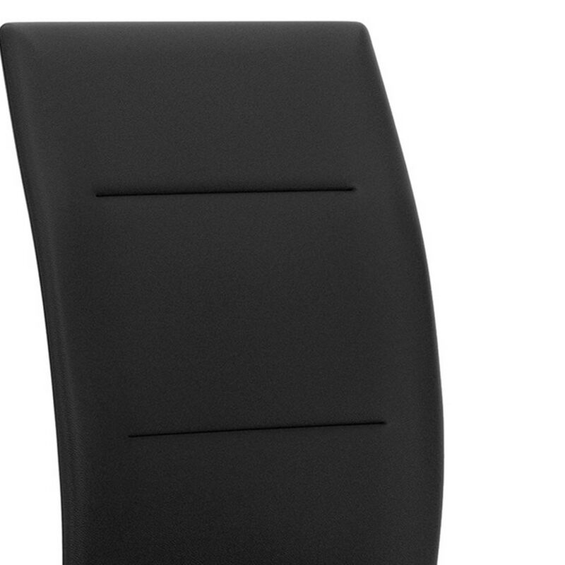 Miya Side Dining Chair Set of 2, Black Faux Leather, Sleek Metal Legs - Benzara