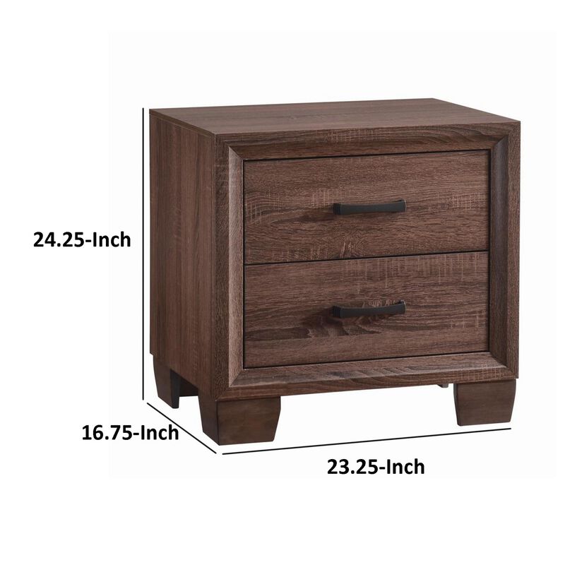 Wooden 2 Drawer Nightstand, Medium Warm Brown-Benzara image number 5