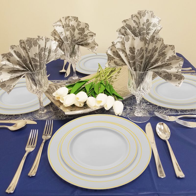 6" White with Gold Edge Rim Plastic Pastry Plates (240 plates) image number 1
