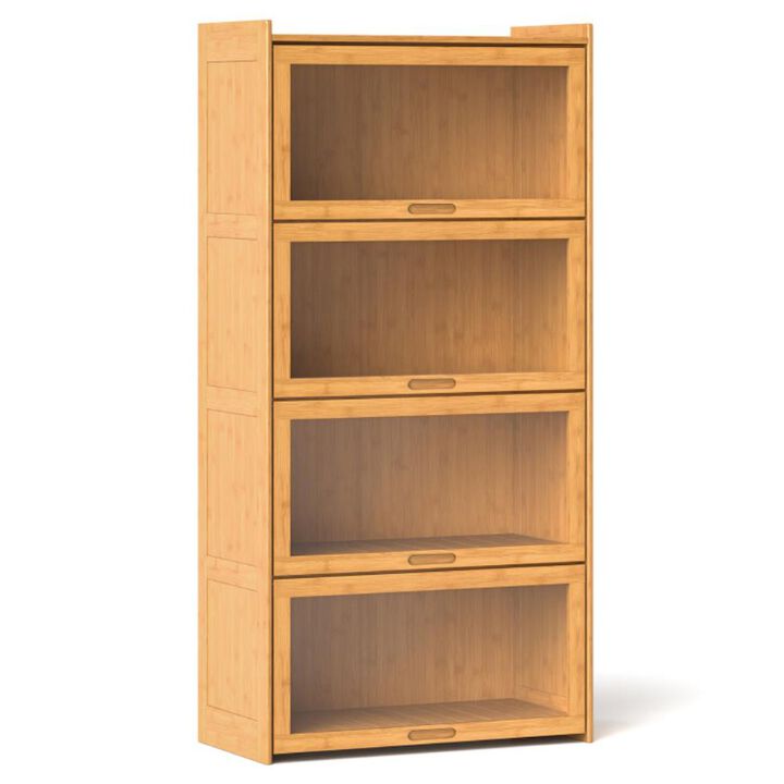 Hivvago 4-Tier Bamboo Bookcase with Doors for Study Room Living Room