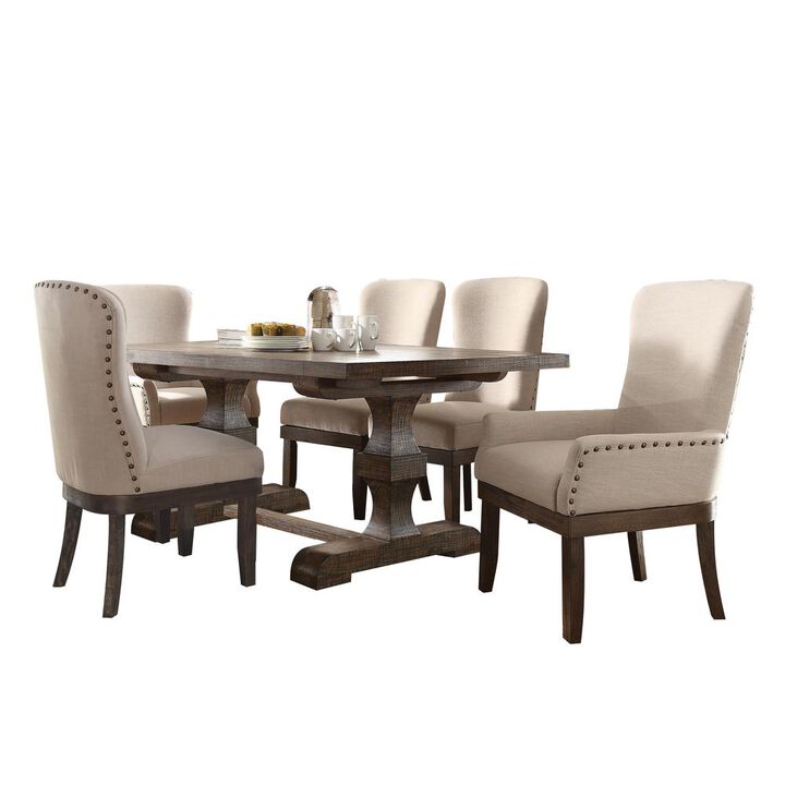 Acme Furniture Landon Side Chair (Set-2), Beige Linen & Salvage Brown