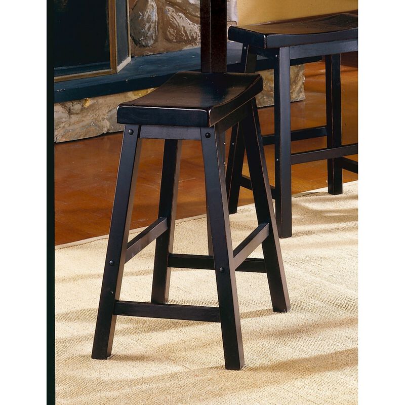 Black Finish 24-inch Counter Height Stools Set of 2pc Saddle Seat Solid Wood Casual Dining Home Furniture