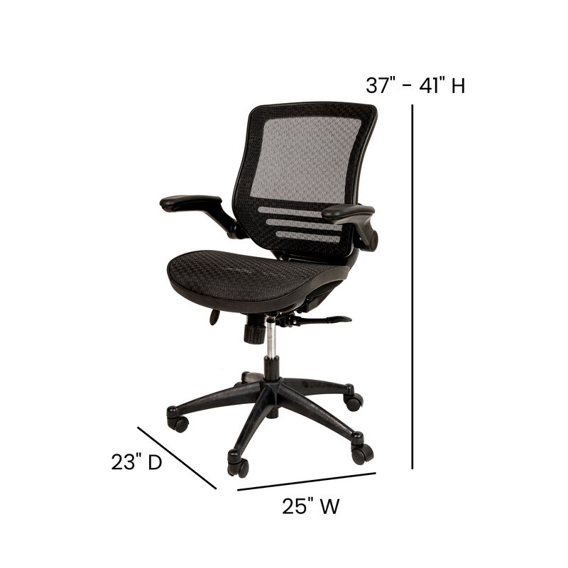 Warfield Mid-Back Transparent Black Mesh Executive Swivel Office Chair with Melrose Gold Frame and Flip-Up Arms image number 6