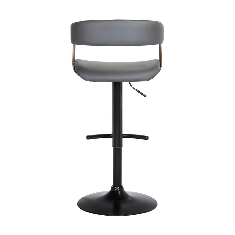 Calista Adjustable Stool in Grey Faux Leather with Golden Bronze and Black Metal