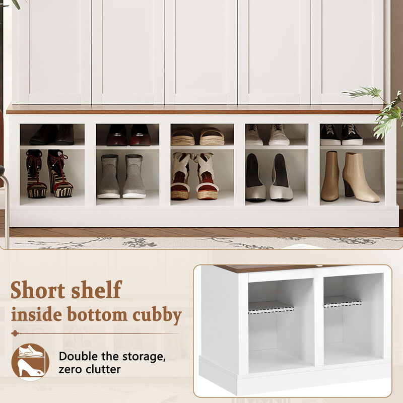 Merax All-in-One Hallway Organizer with 3 Closed Lockers, Inner Hooks & Hanging Rods Hall Tree image number 4