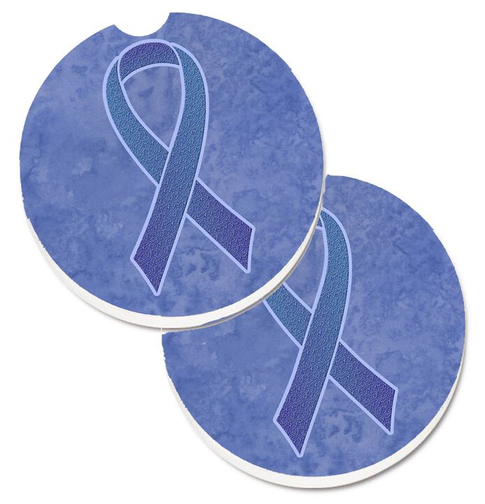 Caroline's Treasures Periwinkle Blue Ribbon For Esophageal & Stomach Cancer Awareness Set of 2 Cup Holder Car Coasters AN1208CARC, 2.56, Multicolor