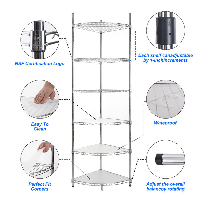 ELEMENT ACE 6 Tier Heavy Duty Free Standing Corner Wire Shelf Rack for Kitchen Bathroom and Office Storage Organization image number 2