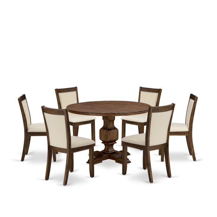 East West Furniture East West Furniture I3MZ7-NN-32 7-Piece Dining Set - A Gorgeous Kitchen Table and 6 Attractive Light Beige Linen Fabric Wood Dining Chairs with Stylish High Back (Sand Blasting Antique Walnut Finish)