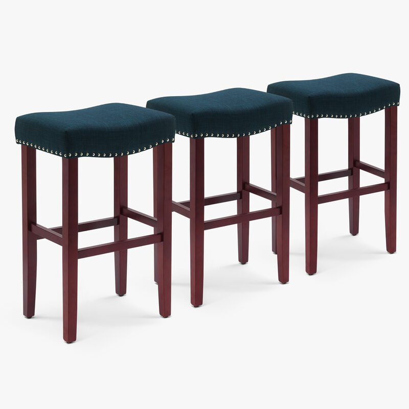 WestinTrends 29" Upholstered Saddle Seat Cherry Bar Stools (Set of 3)