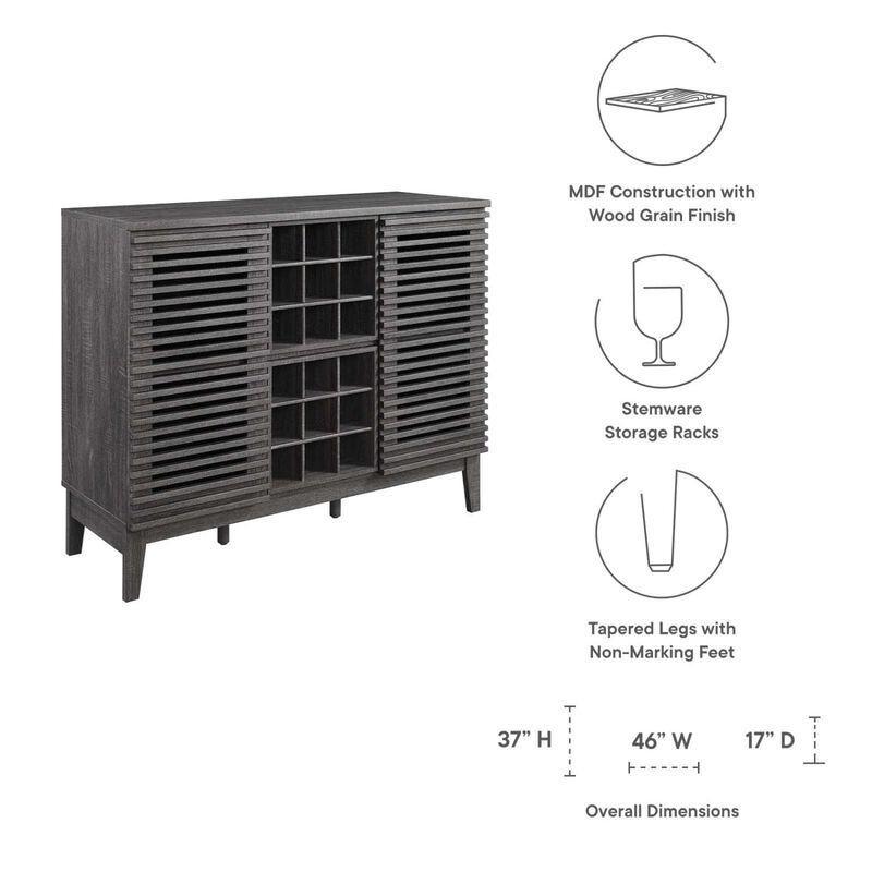Modway Render Mid-Century Modern Wine Bar Cabinet in Charcoal 17 x 46 x 37 image number 8