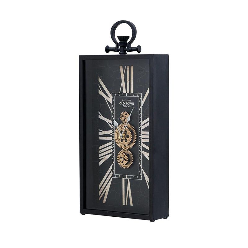 HomeRoots 10" Black and Gold Metal and Glass Analog Vintage Style Crackle Wall Clock image number 2