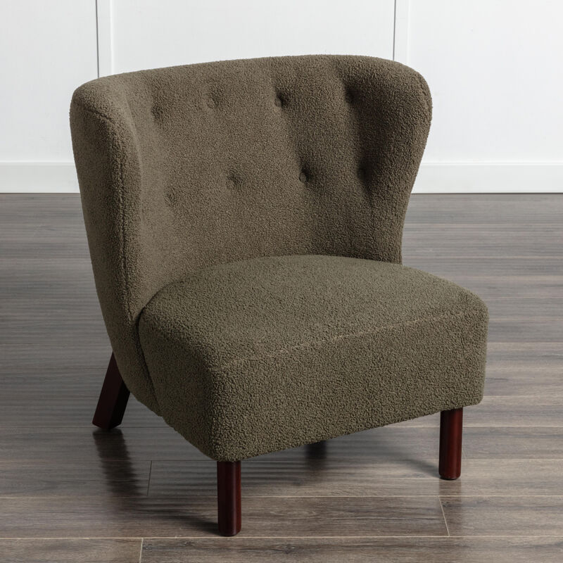 Accent Chair, Upholstered Armless Chair Lambskin Sherpa Single Sofa Chair with Wooden Legs, Modern Reading Chair for Living Room Bedroom Small Spaces Apartment, Green