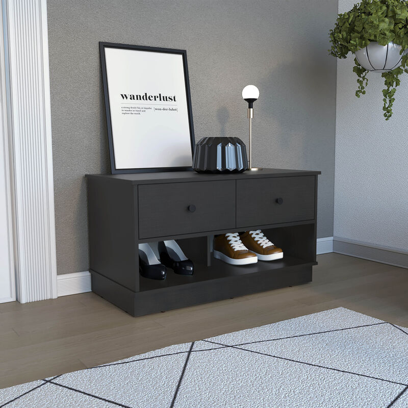 DEPOT E-SHOP Uranus Storage Bench, Two Drawers, Two Open Shelves, Black image number 1
