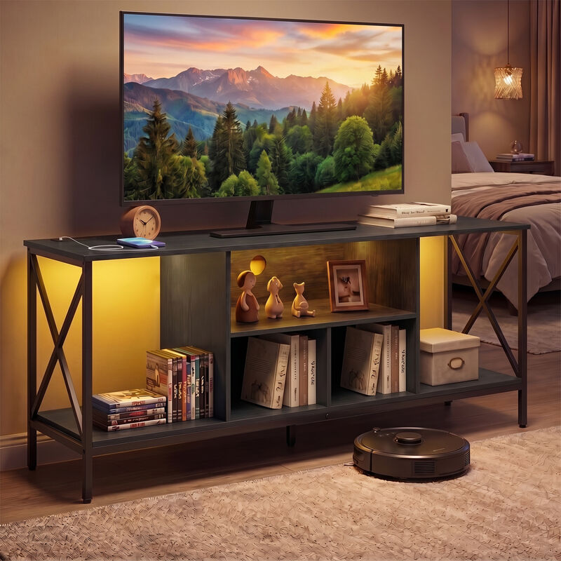 Entertainment Center TV Stand with LED Lighting and Power Outlets image number 5