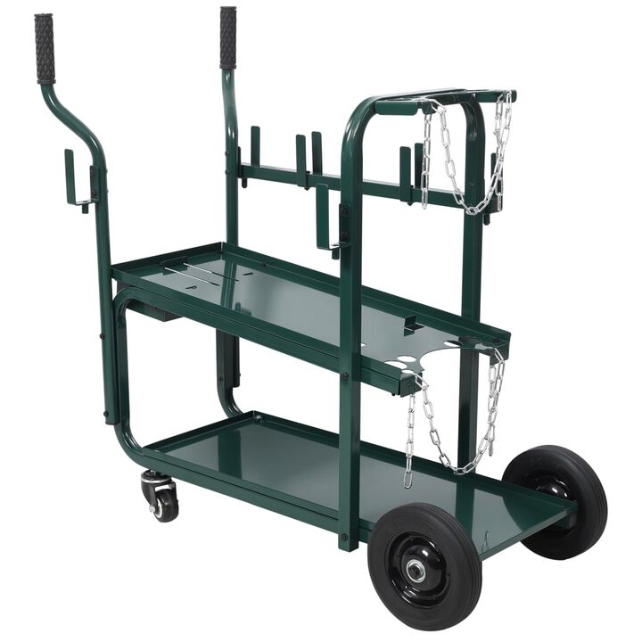 Heavy Duty 2-Tier Rolling Welding Cart Portable Storage Trolley with Wheels and Safety Chains for Welder