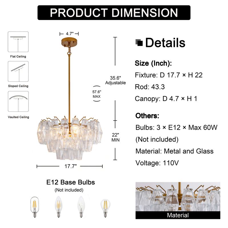 Hilaria Medium-gloss Brushed Brass Finish 3-Light Multi-faceted Clear Glass Shade Round Tiered Chandelier image number 2