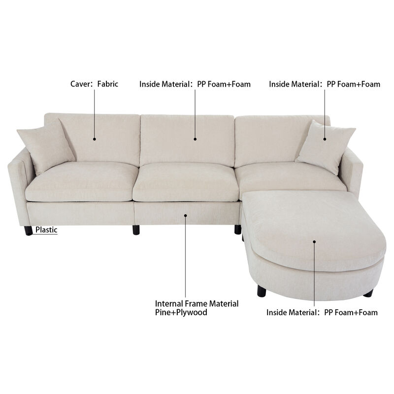 107.8" Sectional Sofa Couch 1 Ottoman image number 4