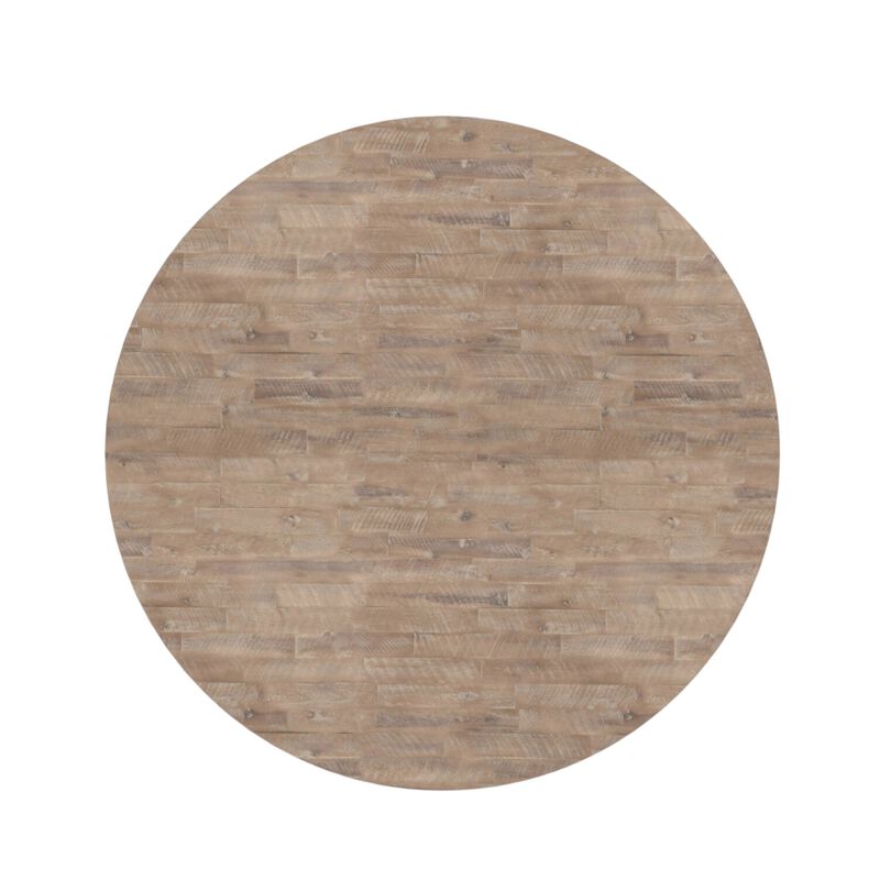 Bela Dining Table, 54 Inch Round Top w Solid X Base, Weathered Brown - Benzara image number 3