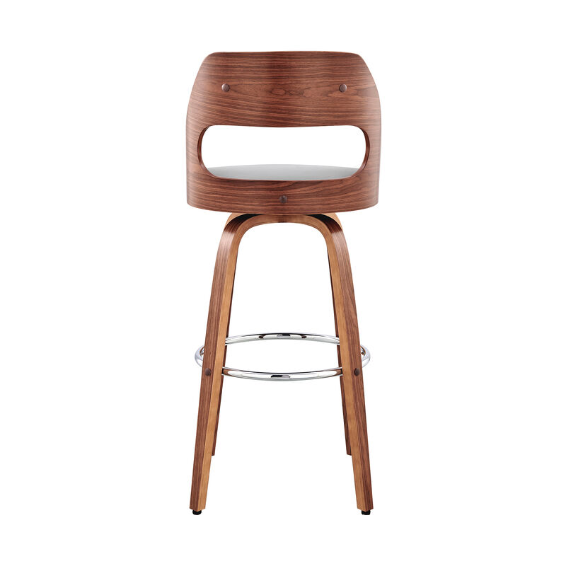 Julius  Gray Faux Leather and Walnut Wood Bar Stool