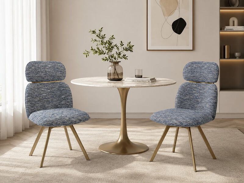 2-Piece Modern Upholstered Dining Chair Set with Gold Metal Legs, High Back Side Chairs (Set of 2) image number 1