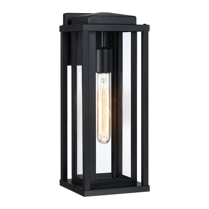 16 in. Modern Industrial 1-Light Dimmable Black Outdoor Wall Lantern