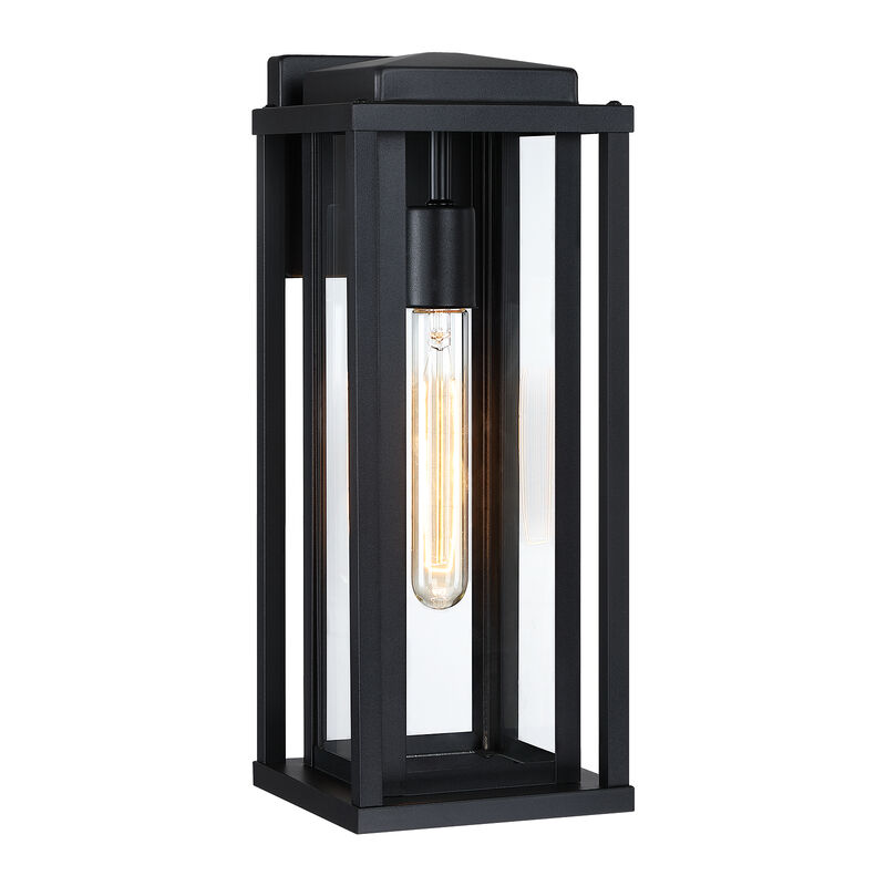 16 in. Modern Industrial 1-Light Dimmable Black Outdoor Wall Lantern image number 0