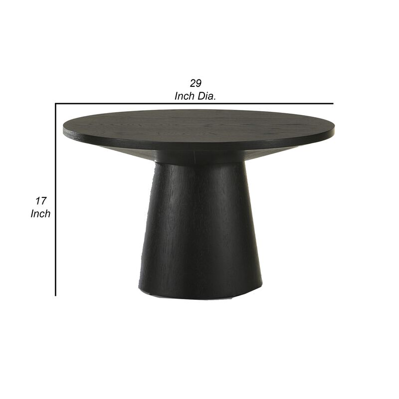 Yuvi 29 Inch Coffee Table, Round Tabletop, Pedestal Base, Black Finish
