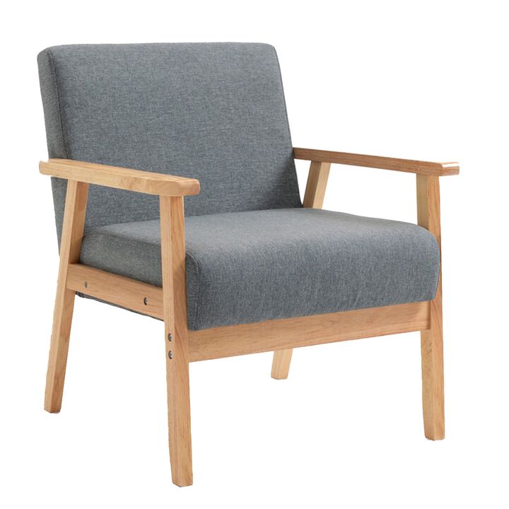 Colin 26 Inch Modern Chair, Padded Cushions, Wood Arms and Legs, Light Gray-Benzara