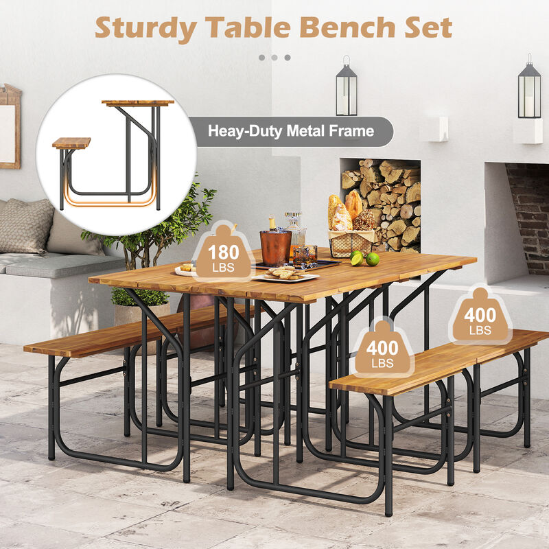 Outdoor Acacia Wood One-Side Picnic Table with Bench Seating image number 4