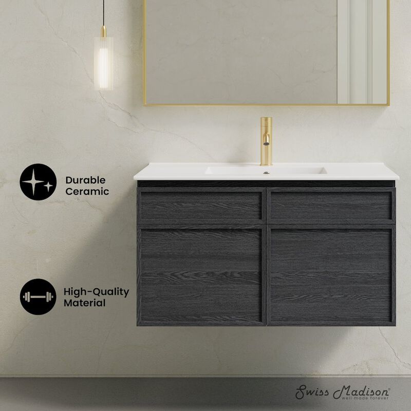 St. Tropez 36" Wall-Mounted Bathroom Vanity in Black Oak with Sink Top image number 6