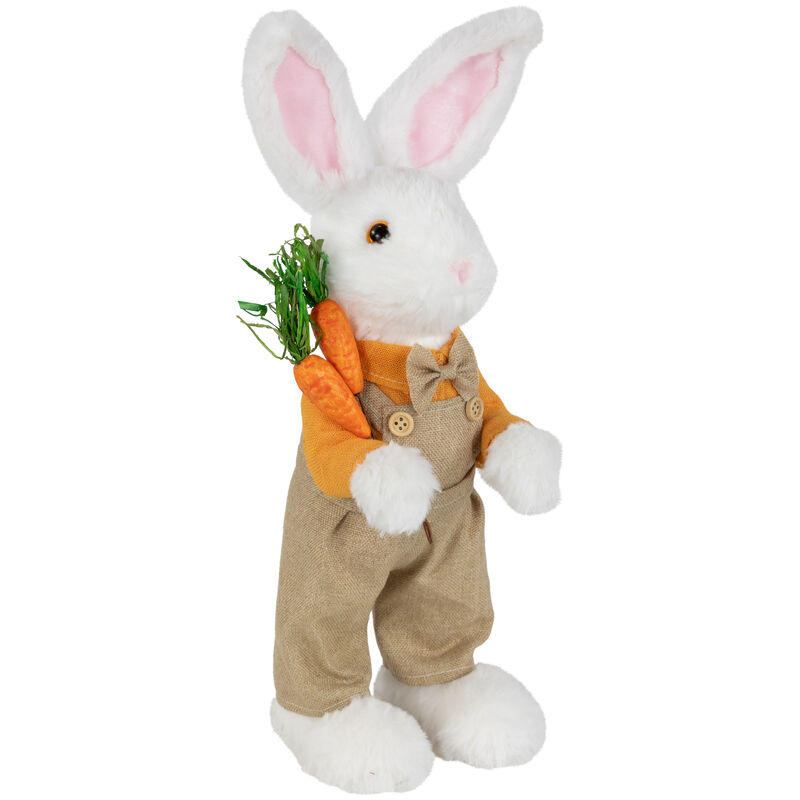 Plush Standing Boy Rabbit with Overalls Easter Figure - 15" - White and Tan
