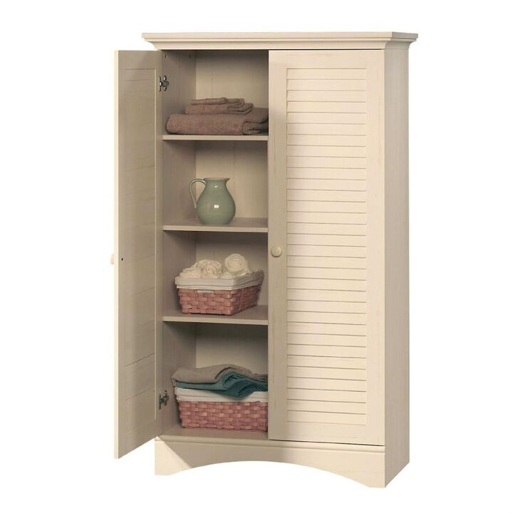 Hivvago Louver 2-Door Storage Cabinet Bed Bath Armoire Wardrobe in Antique White