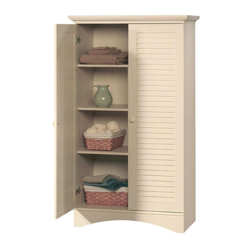 Hivvago Louver 2-Door Storage Cabinet Bed Bath Armoire Wardrobe in Antique White
