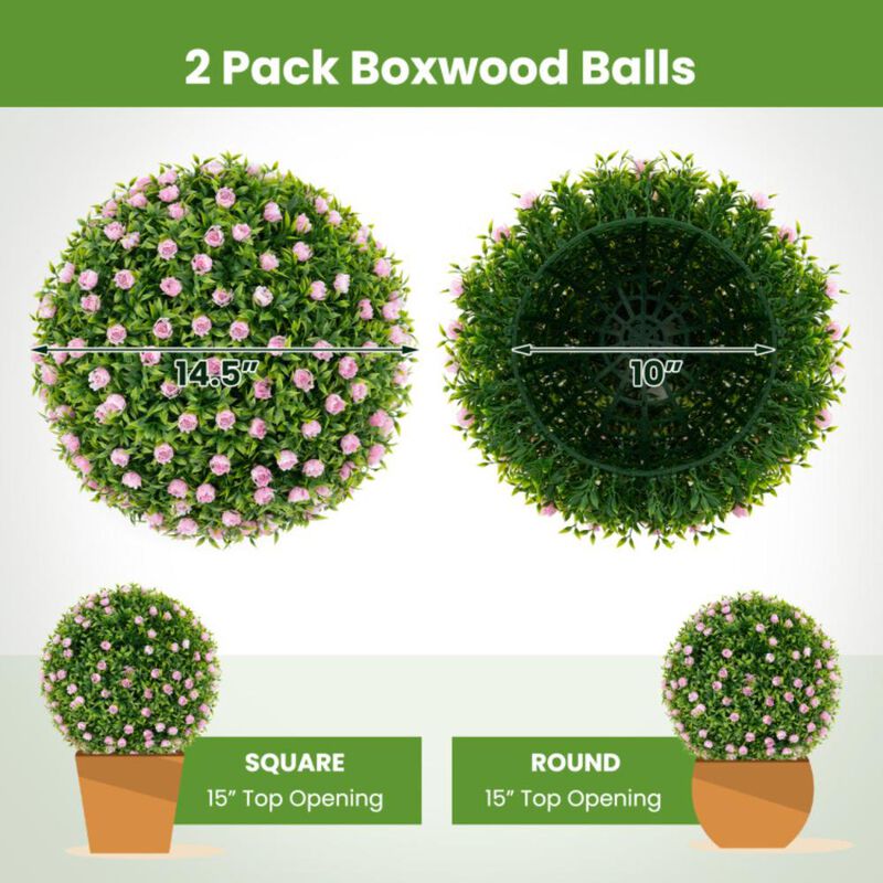 Hivvago 2 PCS Artificial Plant Topiary Balls 17.5 Inch Faux Decorative Balls with Pink Flowers