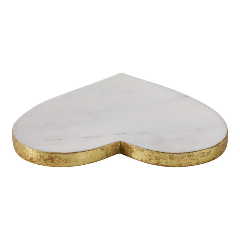 8x8" Marble Heart Tray W/ Gold Edges, White image number 3
