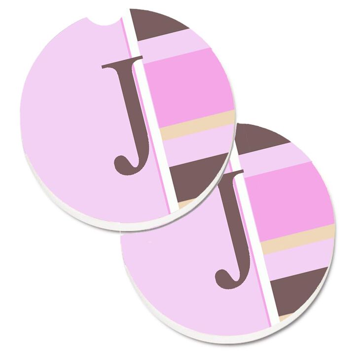 Caroline's Treasures Letter J Initial Monogram - Pink Stripes Set of 2 Cup Holder Car Coasters CJ1005-JCARC, 2.56, Multicolor