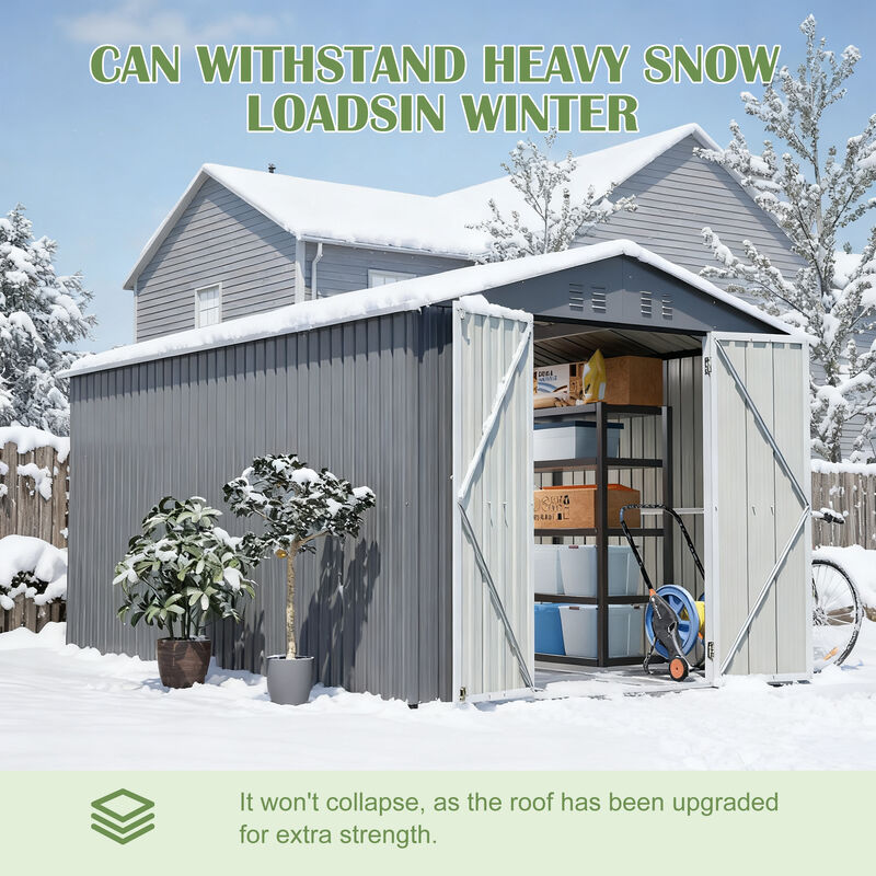 8 x 12 FT Outdoor Storage Shed, Large Metal Tool Storage with Aluminium Frame and Lockable Doors image number 5