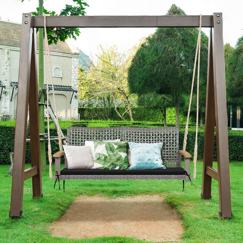 Mondawe 2-Person Patio Rattan Mix Gray Rattan Frame Hanging Porch Swing Chair