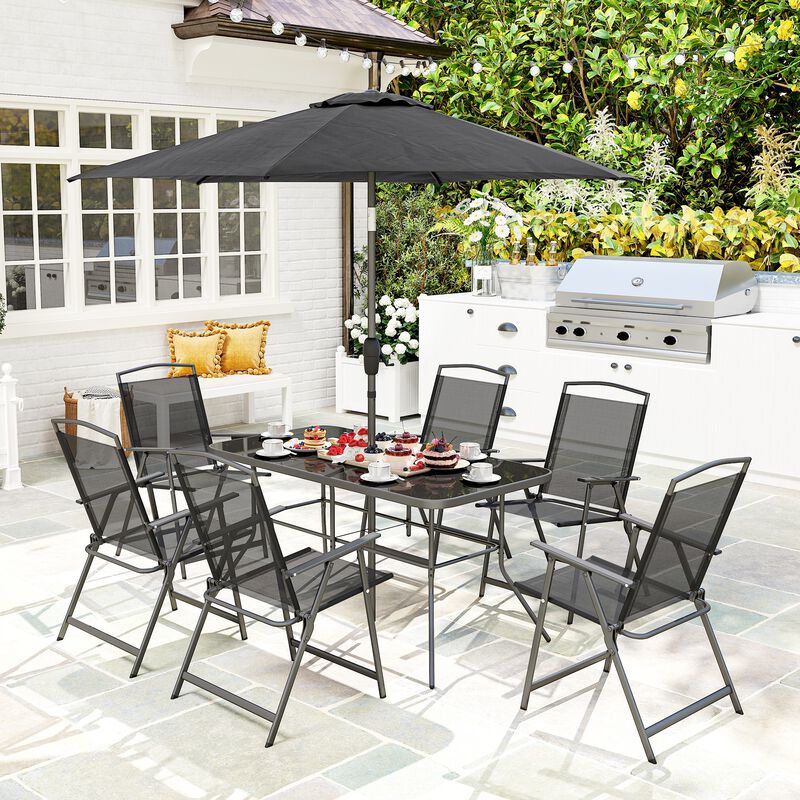 Hivvago Patio Furniture Set with Umbrella and Mesh Chairs image number 1