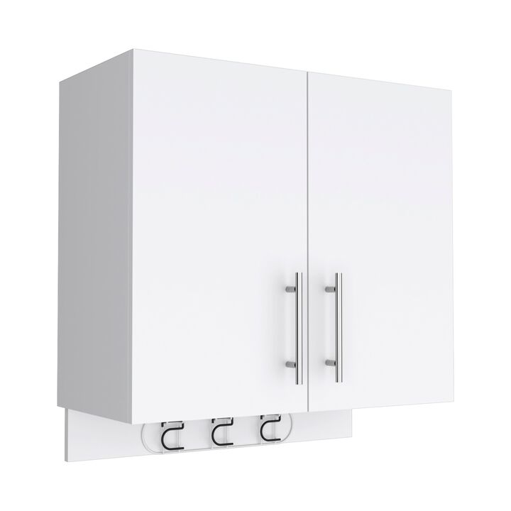 Kymo Wall Storage Cabinet, 2 Doors, Broom Hangers -White