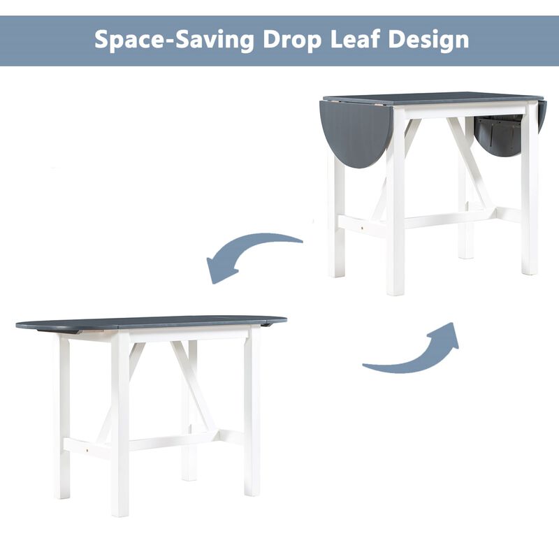 Merax 2-Seater Drop Leaf Kitchen Table Set with Folding Half-Round Sides, Rubber Wood Construction image number 7