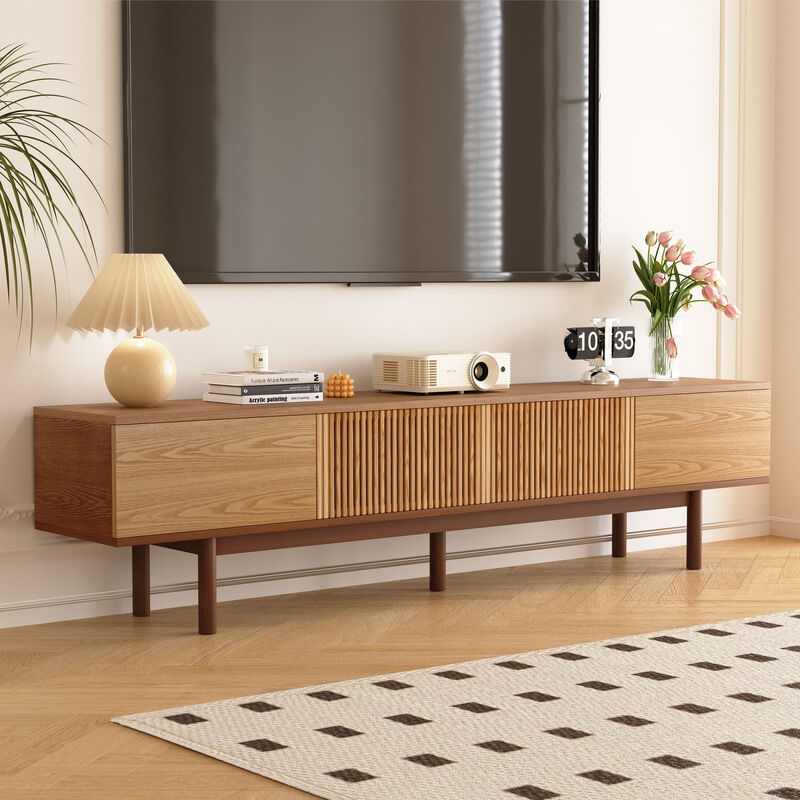 Solid Wood Complete TV Stand for Living Room 86.6" Brown