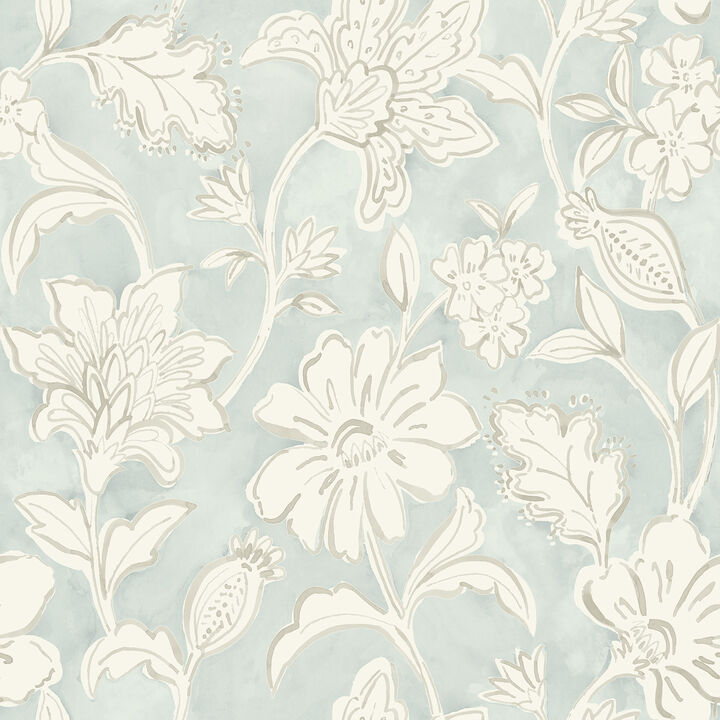 Plumeria Aqua Floral Trail Wallpaper