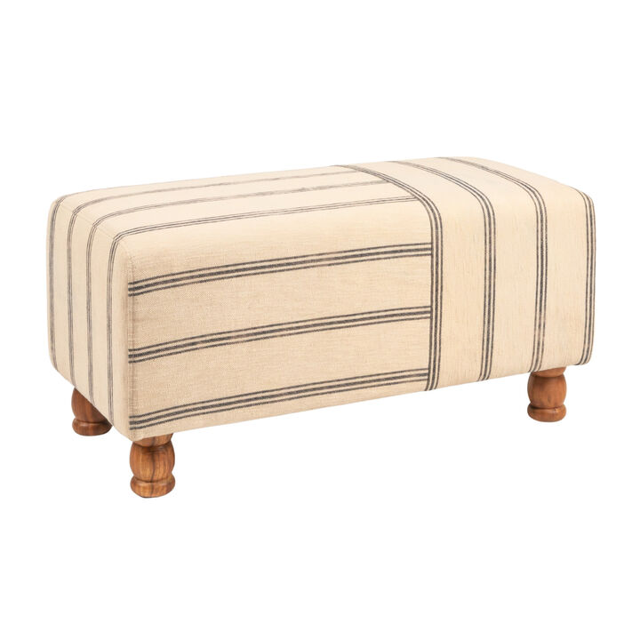 Rectangular Cotton Ticking Stripe and Acacia Wood Ottoman Bench