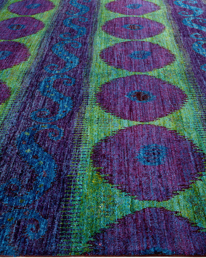 Modern, One-of-a-Kind Hand-Knotted Area Rug  - Purple, 9' 0" x 12' 0"