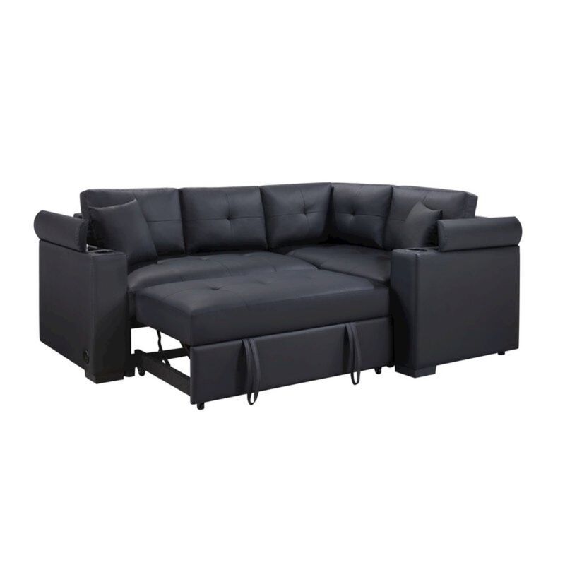 Lilola Home 84.5W Black PVC Fabric Sleeper Sectional
