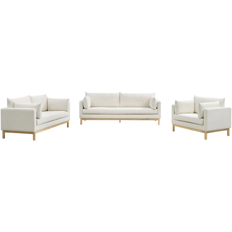 Meridian Furniture Langham Cream Linen Textured Fabric Sofa