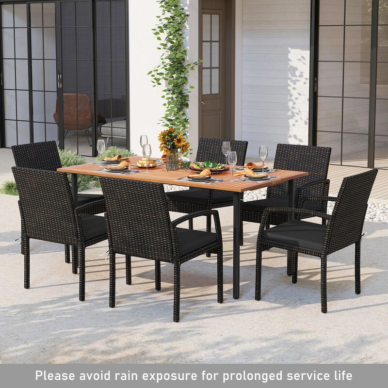 Mondawe 7 Pcs Patio Dining Set,Acacia Wood Table with 2.16" Umbrella Hole & 6 Cushioned Armchairs